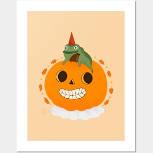 Frog and pumpkin person Posters and Art